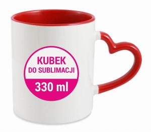 KUBEK do SUBLIMACJI BIAŁY uchwyt serce czerwony 330ml